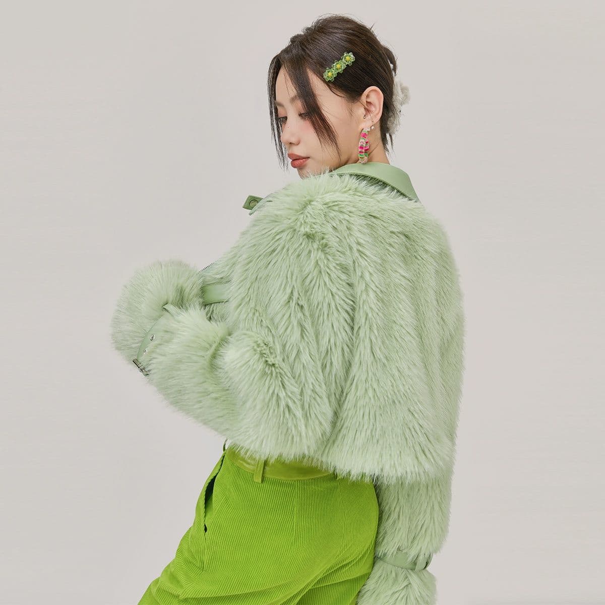 Jaket Faux Fox Fur Wanita Premium | Outer PU Leather Faux Two-Piece | Jaket Bulu Korean Style Elegan