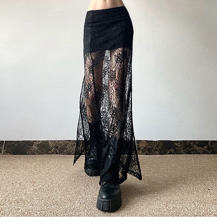 Rok Panjang Renda French Style | Rok High Waist Belahan Samping Elegan | Rok Maxi Korean Chic