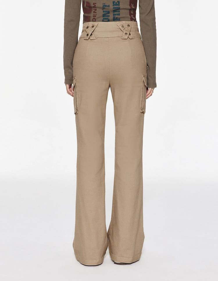 Celana Cargo Flare Wanita High Waist | Celana Slim Fit Tali Pinggang | Cargo Pants Korean Style Kekinian