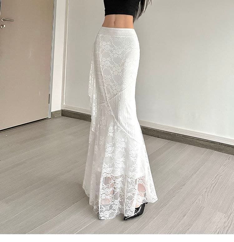 Rok Bodycon Renda Putih High Waist | Rok Midi Slim Fit Elegan | Korean Chic Style Vintage