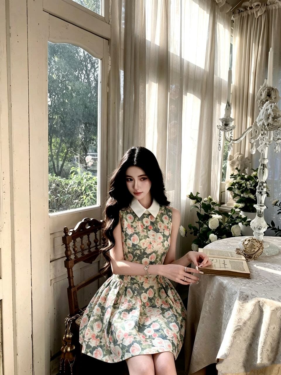 Dress Floral Wanita Korean Style | Mini Dress Fake Two Piece Kerah Kemeja | Dress A-Line Slim Fit Elegan