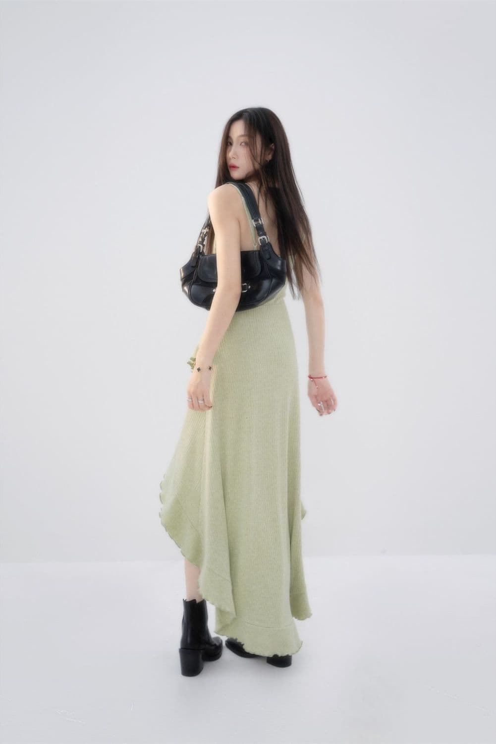 Dress Rajut Tali Wanita Forest Style | Maxi Dress Ruffle Asimetris | Dress Panjang Korean Aesthetic