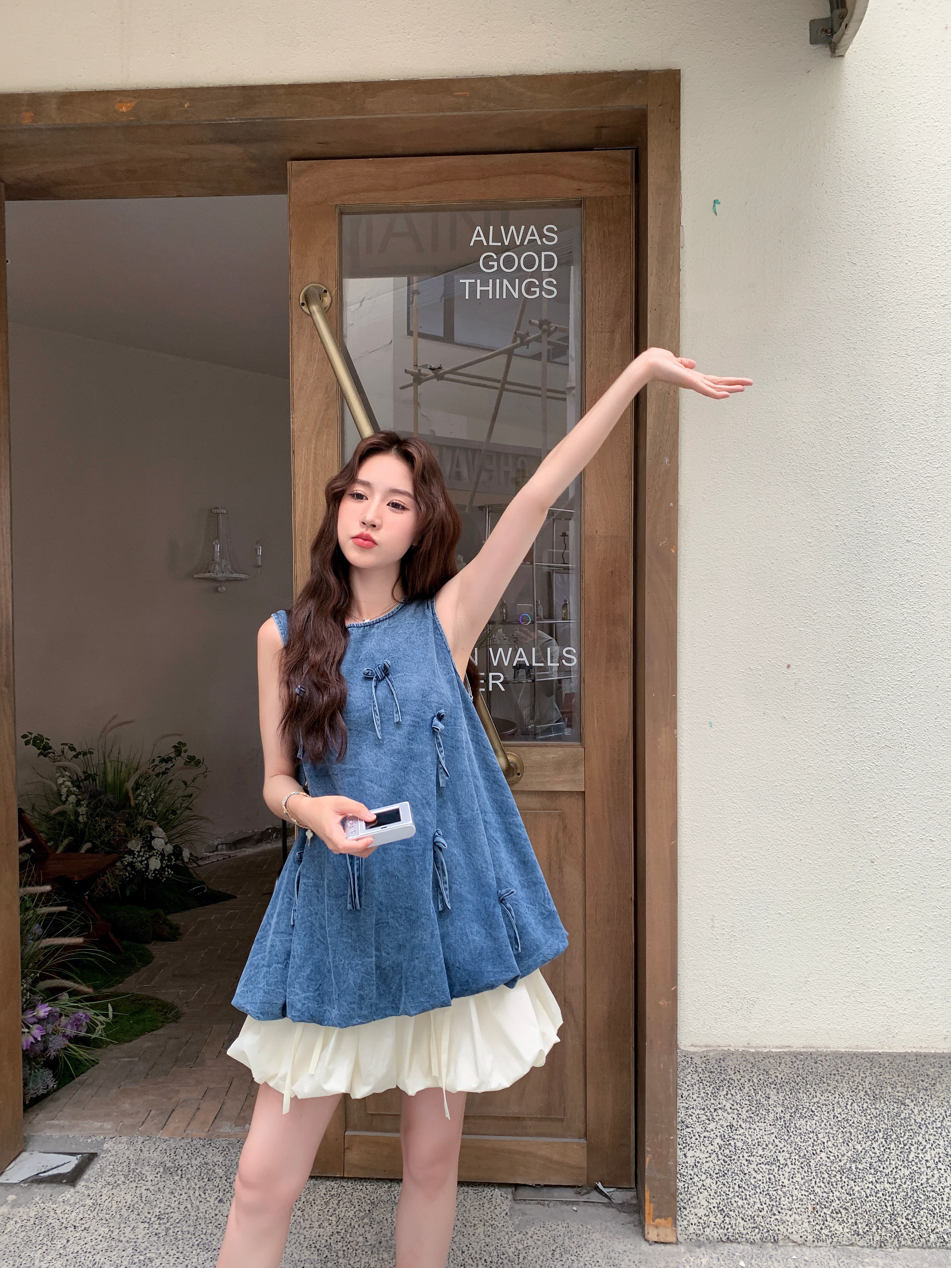 Setelan Denim Wanita 2in1 | Vest Tanpa Lengan & Rok Balon Mini | Outfit Korean Vintage Kekinian