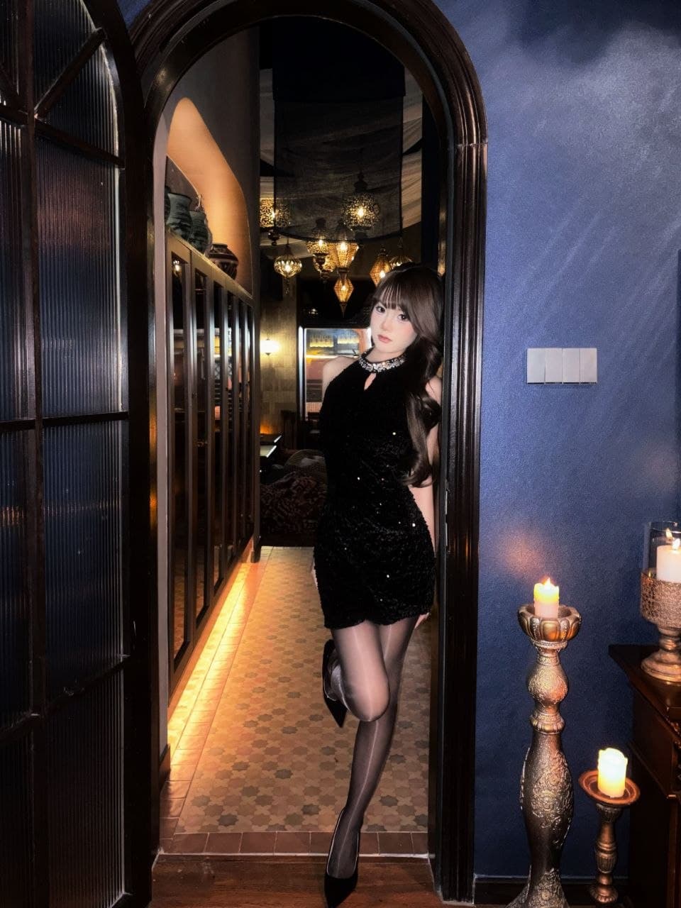 Dress Sequin Halter Wanita | Mini Dress Sleeveless Aksen Berlian | Bodycon Sexy Korean Chic