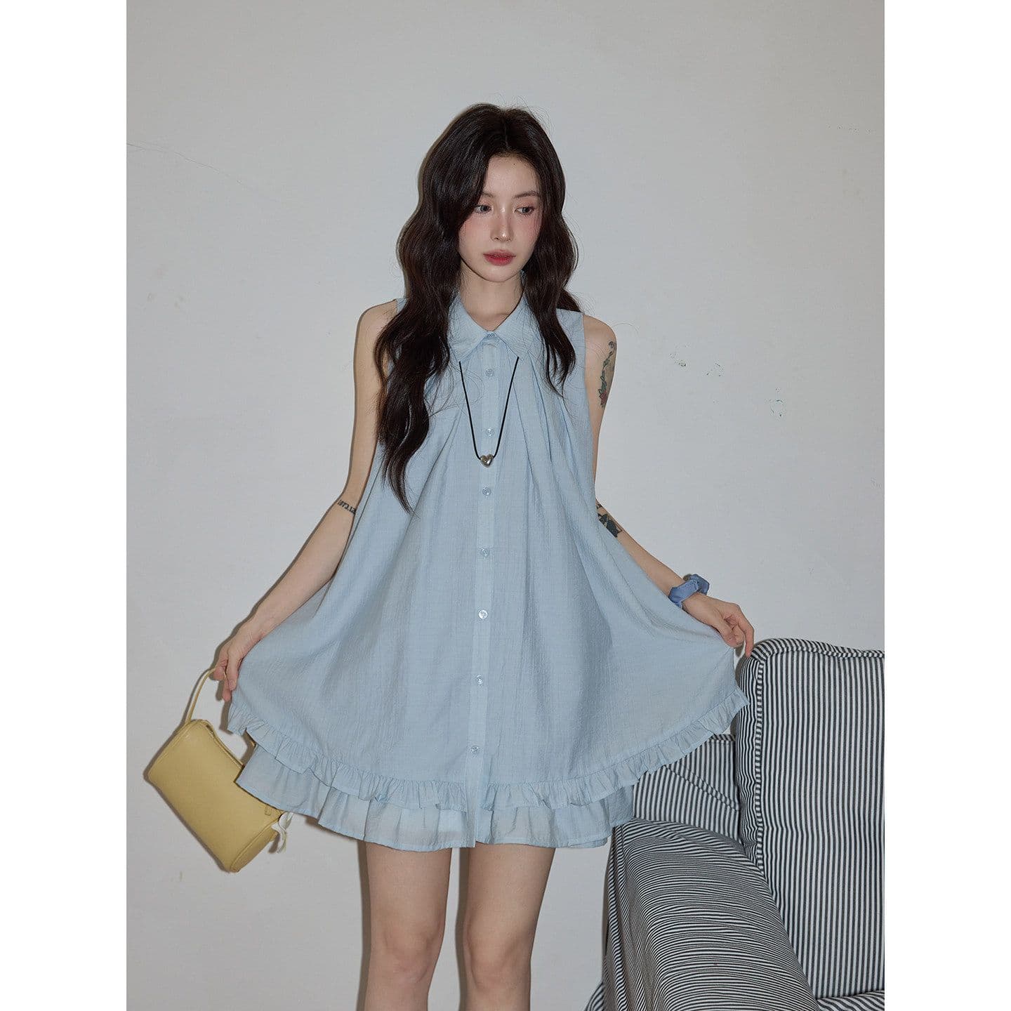 Dress Hamil Tanpa Lengan Wanita Jumbo | Mini Dress A-Line Kerah Kemeja | Dress Maternity Casual Elegan