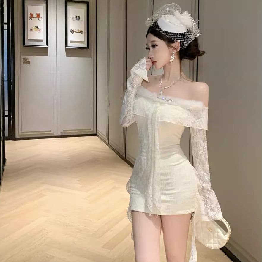 Dress Sabrina Renda Wanita French Style | Mini Dress Lengan Panjang Slim Fit | Dress Princess Elegan Kekinian