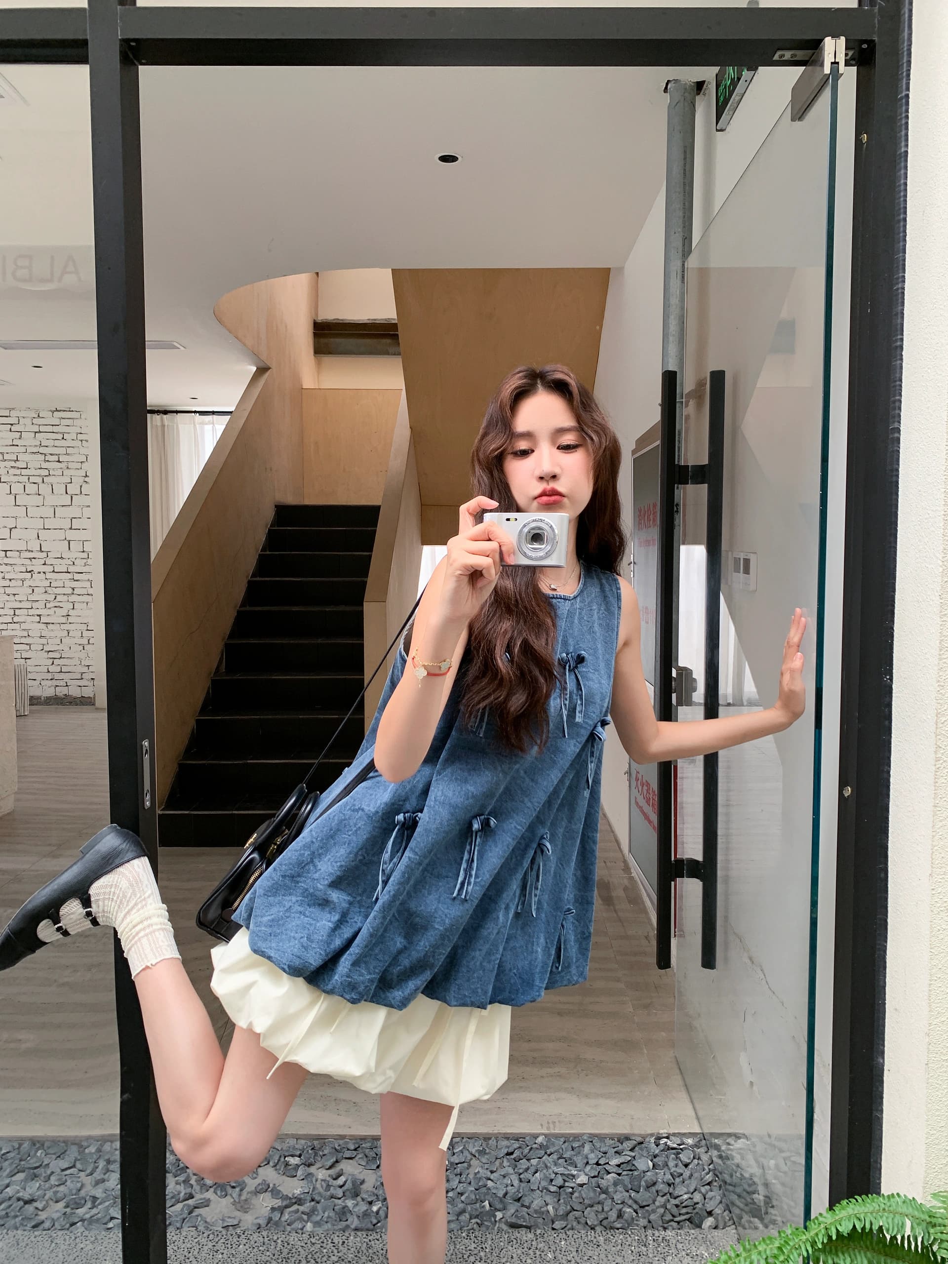 Setelan Denim Wanita 2in1 | Vest Tanpa Lengan & Rok Balon Mini | Outfit Korean Vintage Kekinian