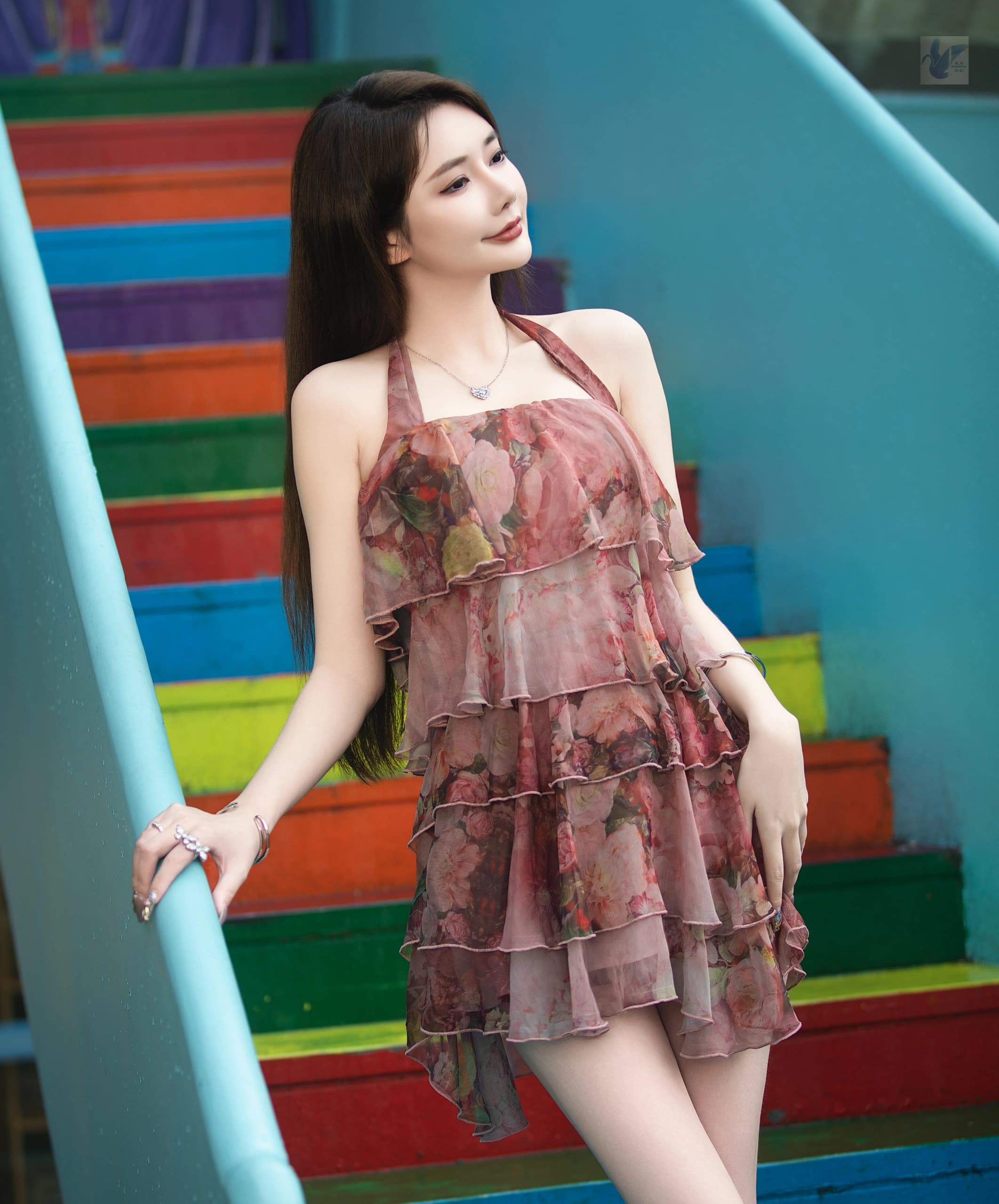 Dress Halter Floral Wanita French Style | Mini Dress Layer Ruffle Cake Skirt | Dress Liburan Pantai Elegan
