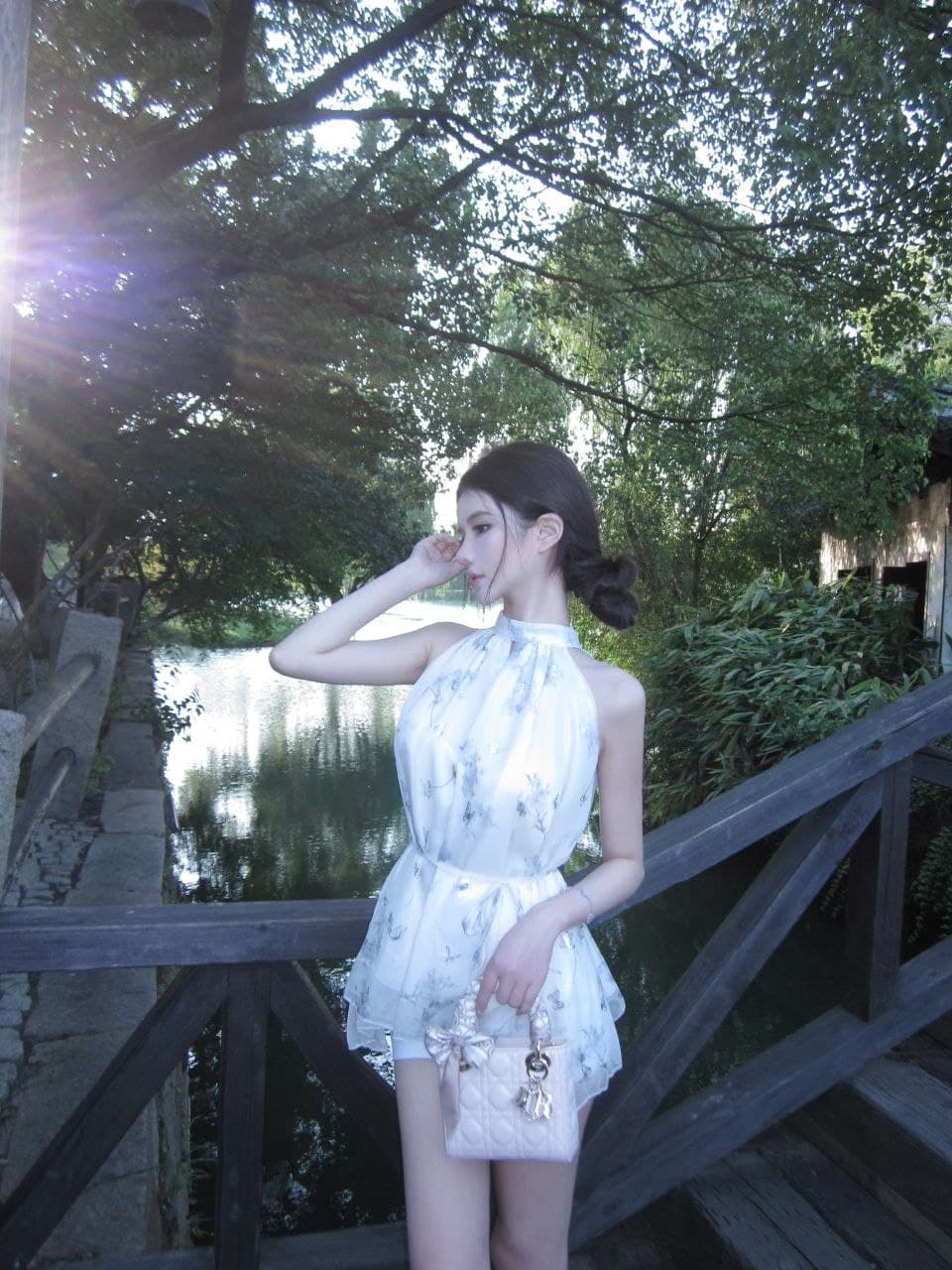 Dress A-Line New Chinese Style Wanita | Dress Halter Motif Kupu-Kupu Gold | Sleeveless Elegant Chic