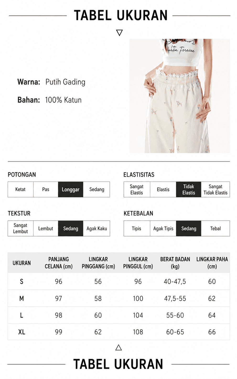 Panduan ukuran Celana Wide Leg Wanita Motif Anjing | Celana Loose Fit Renda Patchwork | Celana Casual Korean Style Kekinian