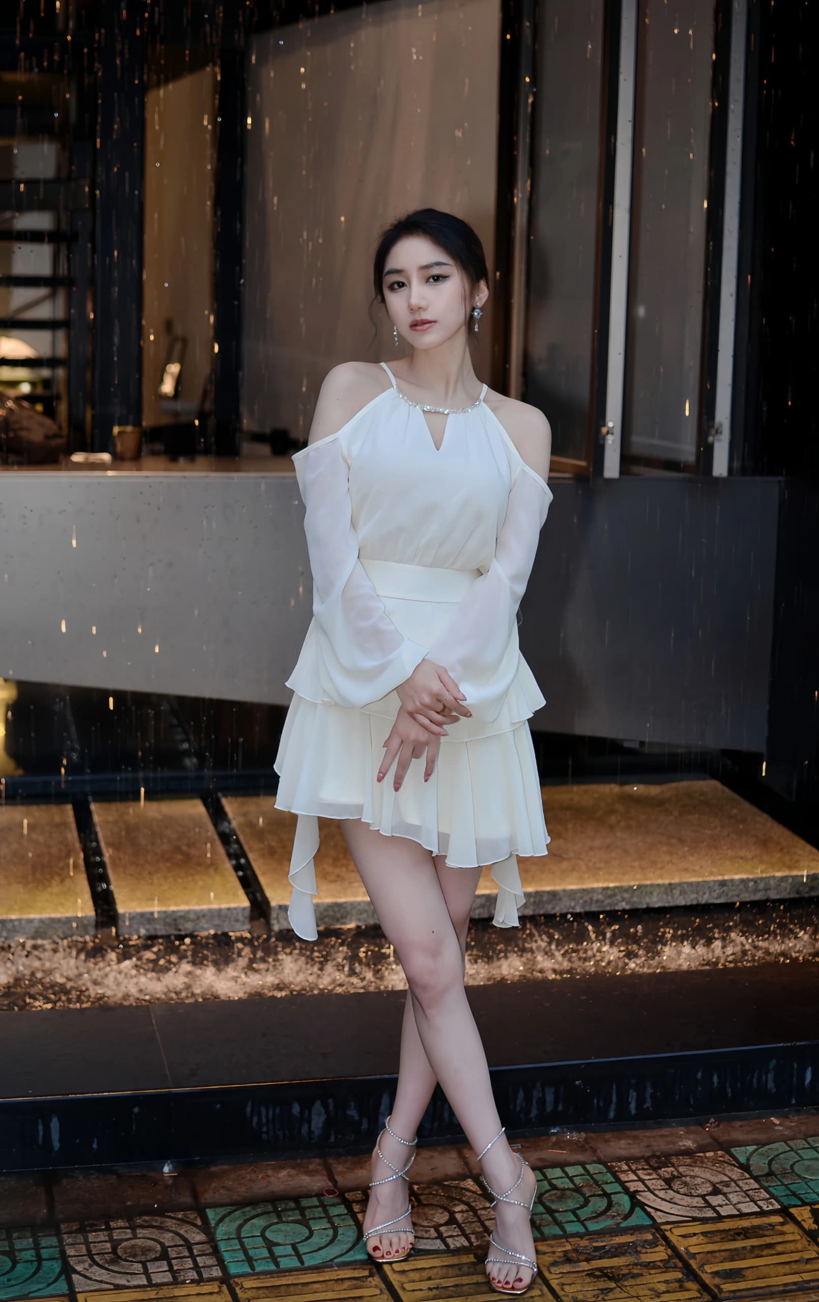 Dress Off Shoulder Wanita Chiffon | Mini Dress Lengan Panjang Ruffle | Dress Slim Fit Elegan Korean Style