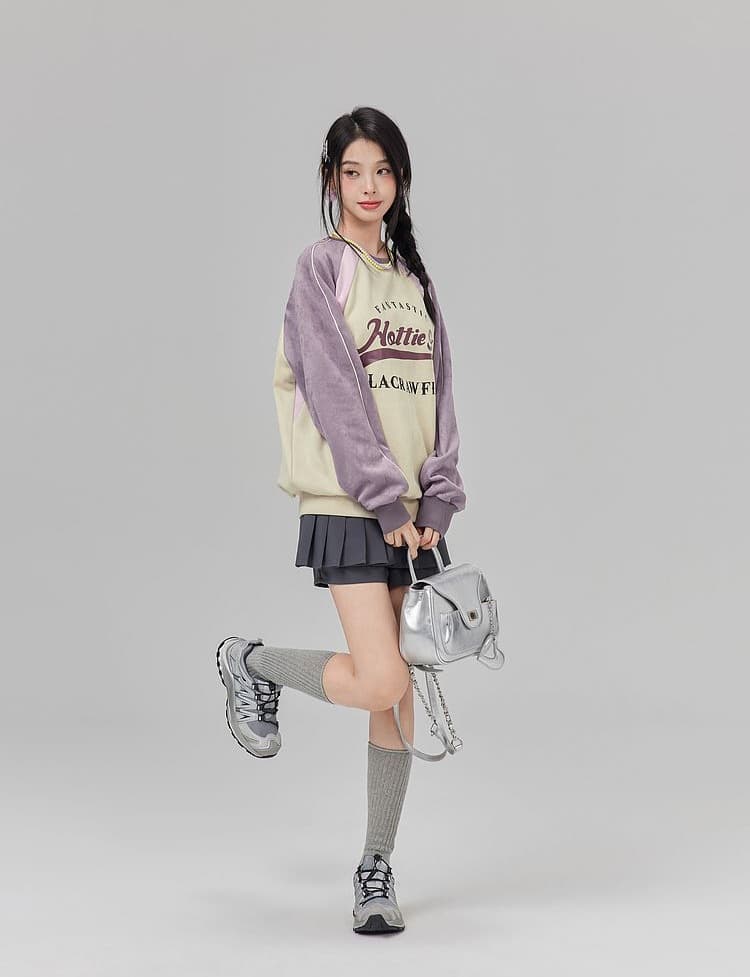 Sweatshirt Oversize Wanita Vintage | Sweater Colorblock American Style | Pullover Casual Premium Kekinian