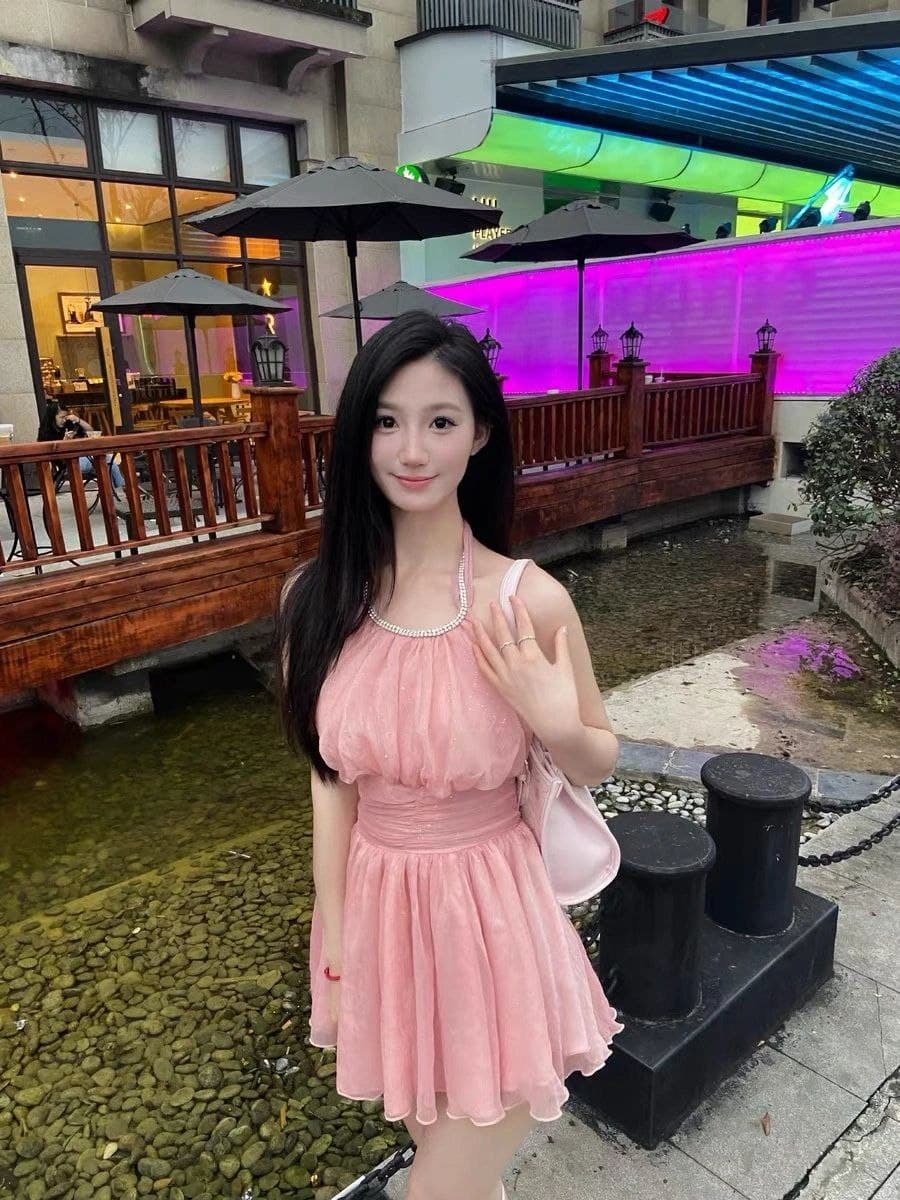 Dress Mini Halter Wanita | Dress A-Line High Waist Sleeveless | Korean Sweet Princess Style