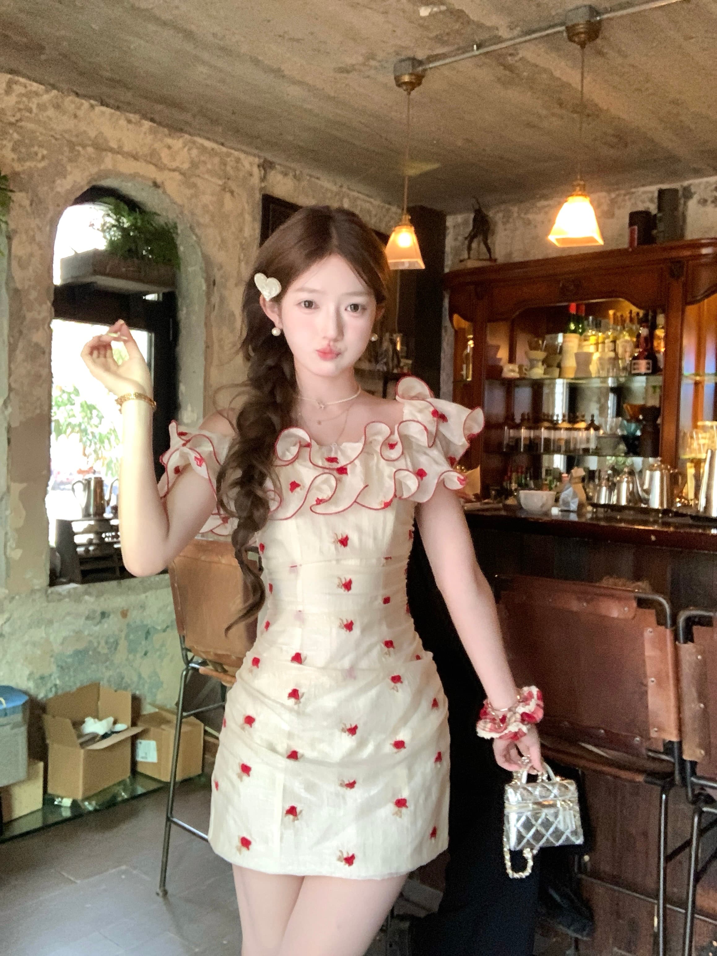 Dress Floral Sabrina Wanita | Mini Dress Off Shoulder Slim Fit | Dress French Style Elegan & Feminim